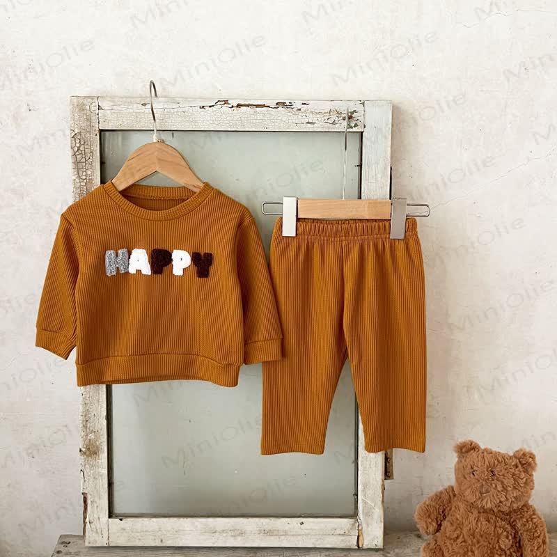 HAPPY Baby Brown Waffle Long Sleeve Top and Pants 2-piece Set - Brown - 2-3T - image 1