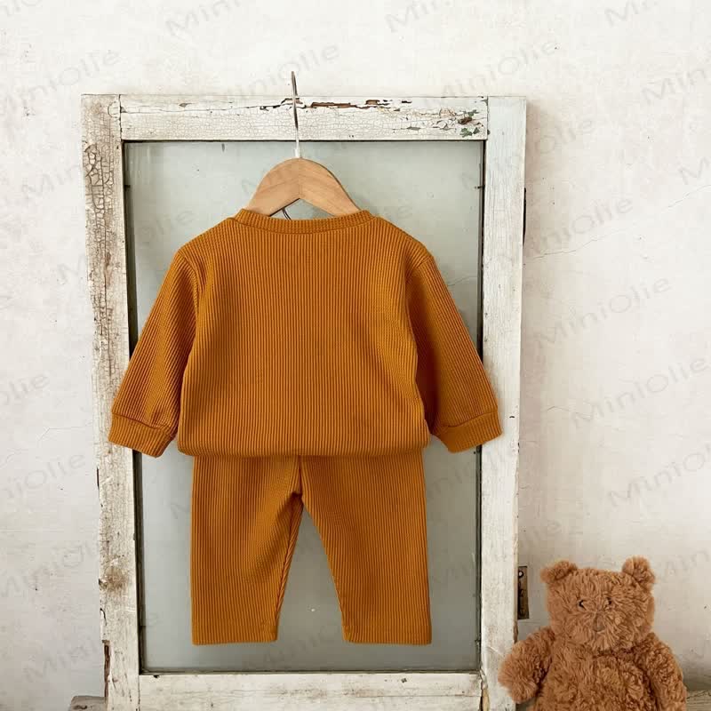 HAPPY Baby Brown Waffle Long Sleeve Top and Pants 2-piece Set - image 2