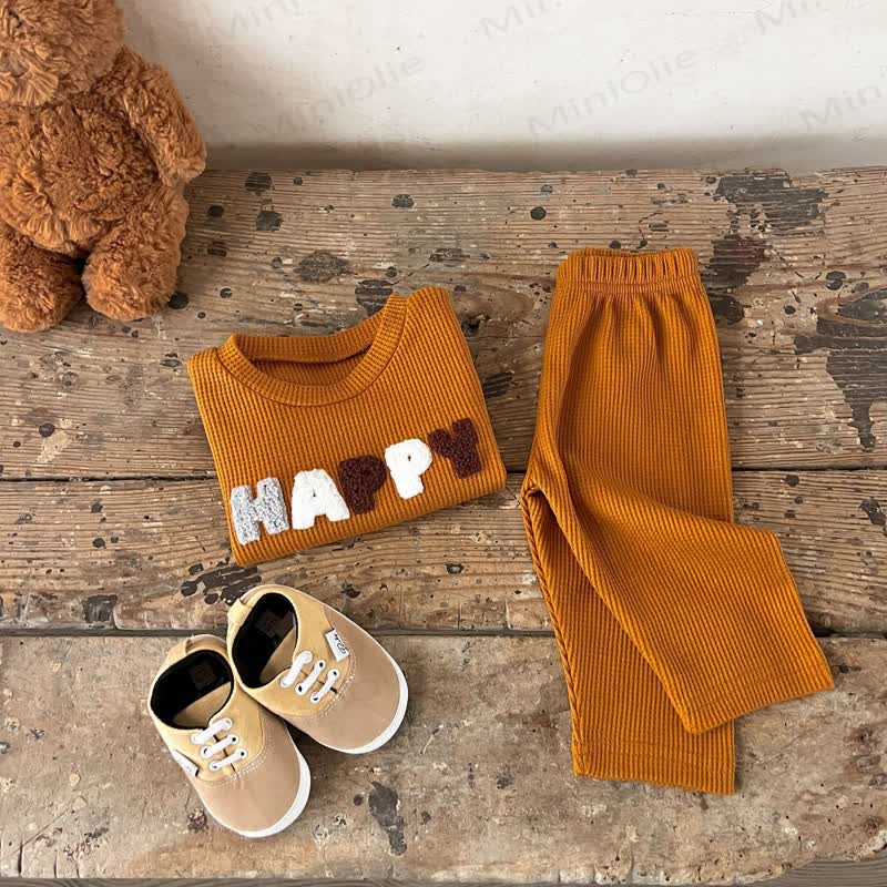 HAPPY Baby Brown Waffle Long Sleeve Top and Pants 2-piece Set - image 3