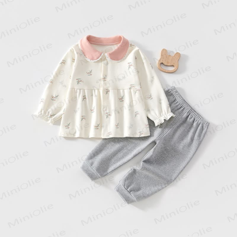 Baby Toddler Floral Peter Pan Collar Cozy Top and Pants 2-piece Set - Pink - 2-3T - image 4