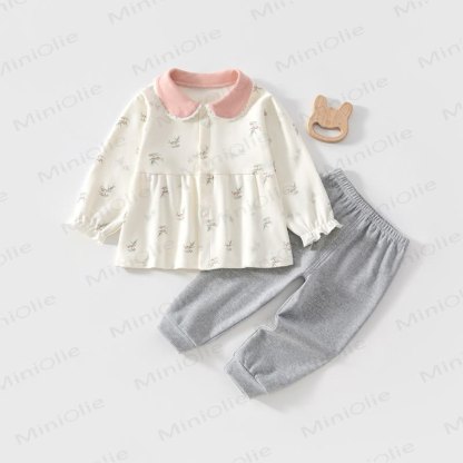Baby Toddler Floral Peter Pan Collar Cozy Top and Pants 2-piece Set - Pink - 2-3T - image 4