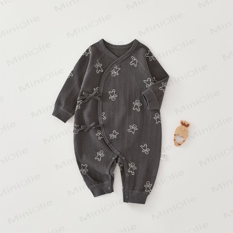 Baby Soft Ribbed Wrap Long Sleeve Romper - Gray Gingerbread Man - 6-9M - image 2
