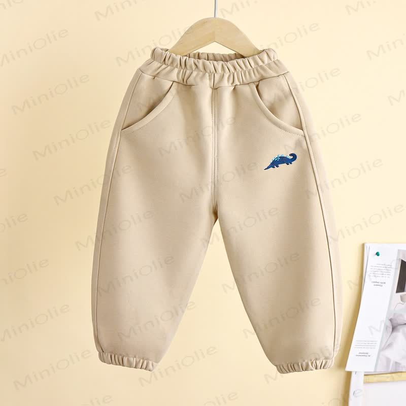 Toddler Boys Dino Embroidered Jogger Pants - Beige - 8-9T - image 2