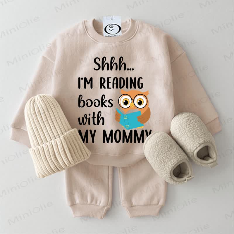 SHHH... I'M READING BOOKS WITH MY MOMMY Baby Sweatshirt 2-piece Set - Beige - 2-3T - image 1