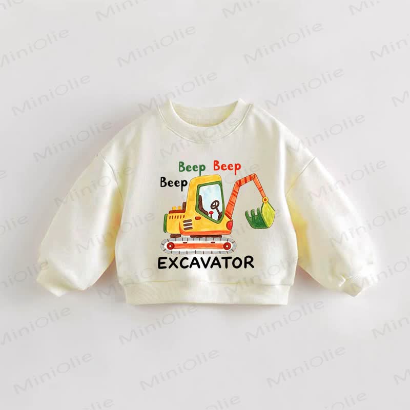 BEEP BEEP BEEP EXCAVATOR Baby Toddler Cream Sweatshirt - Cream - 3-5T - image 1