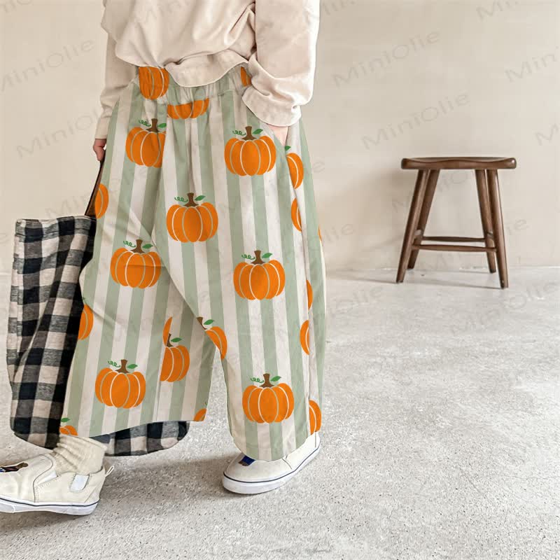 Baby Green Striped Pumpkin Print Pants - Green - 2-3T - image 1