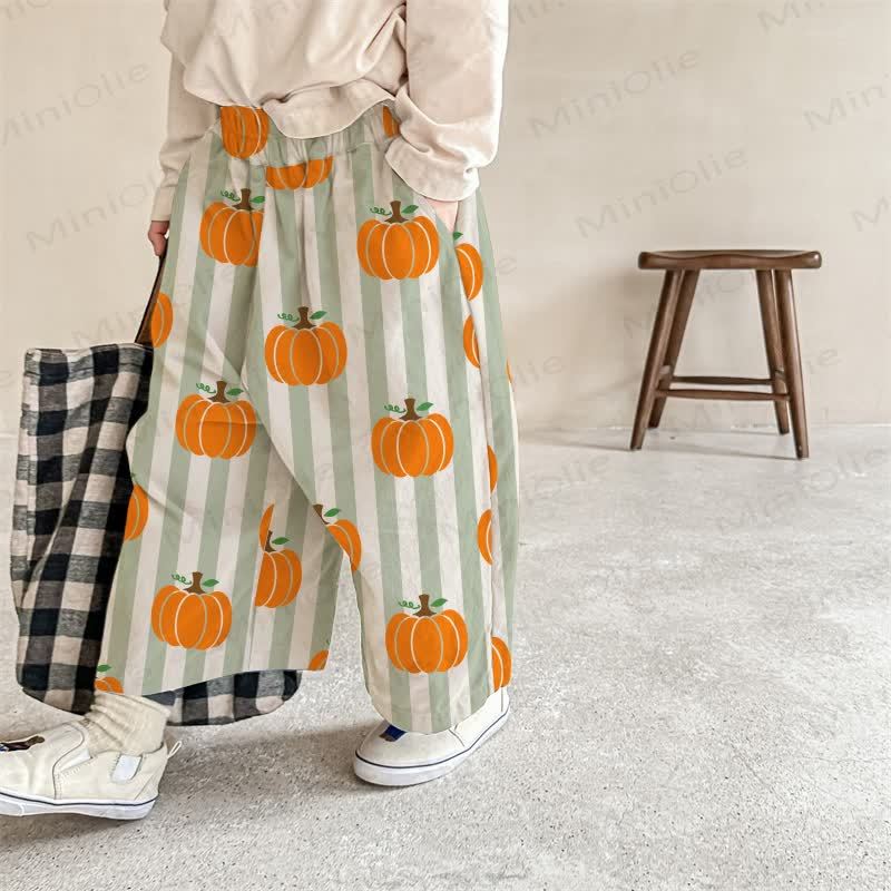 Baby Green Striped Pumpkin Print Pants - Green - 2-3T - image 1