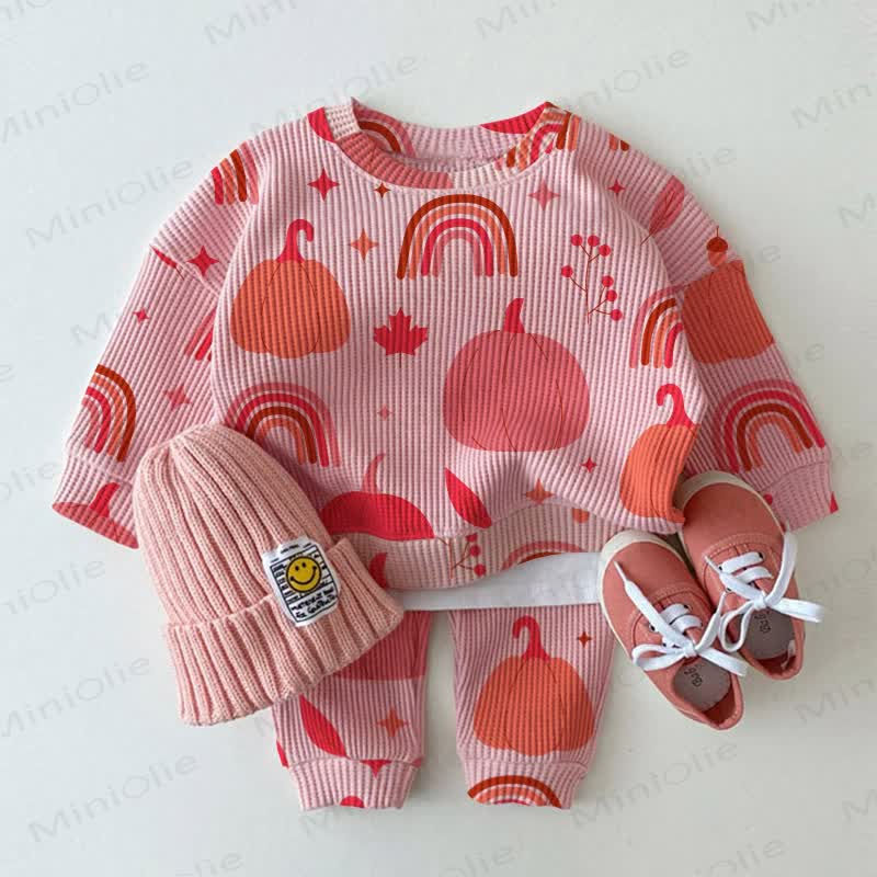 Baby Pumpkin Print Pink Waffle 2-piece Set - Pink - 2-3T - image 1
