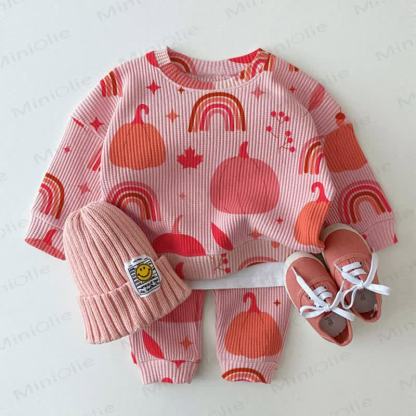 Baby Pumpkin Print Pink Waffle 2-piece Set - Pink - 2-3T - image 1