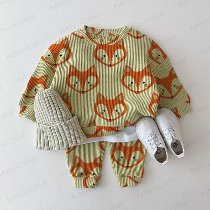 Baby Fox Print Green Waffle 2-piece Set - Green - 2-3T - image 1