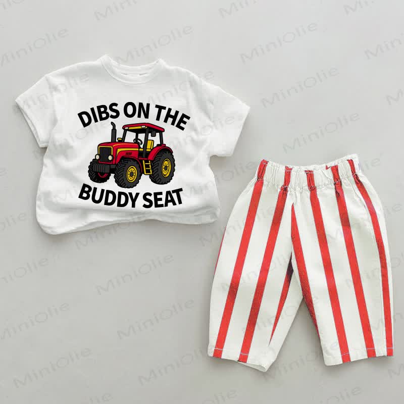DIBS ON THE BUDDY SEAT Baby Toddler Truck Red Vertical Striped 2-piece Set - White&Red - 4-5T - image 1
