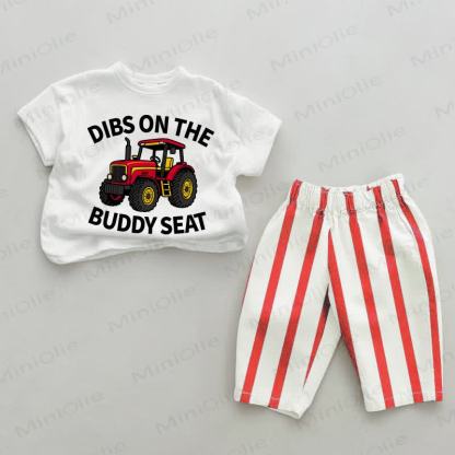 DIBS ON THE BUDDY SEAT Baby Toddler Truck Red Vertical Striped 2-piece Set - White&Red - 4-5T - image 1