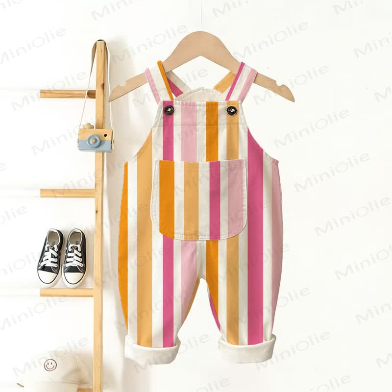 Baby Toddler Stripe Print Overalls - Beige - 3-5T - image 1