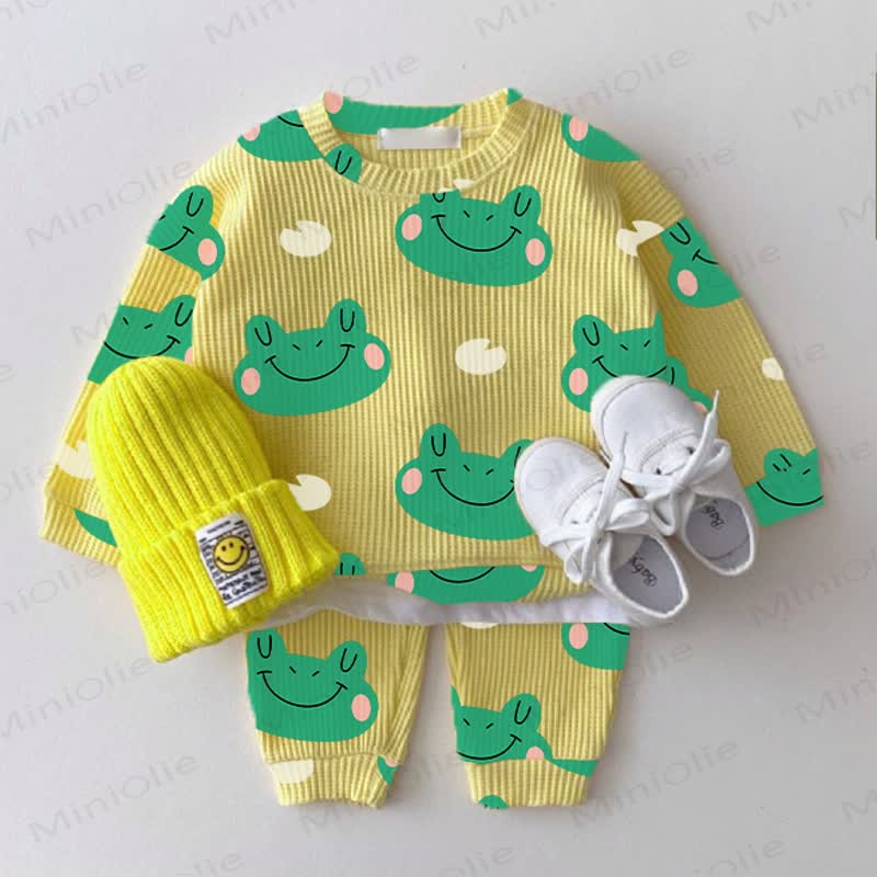 Baby Yellow Frog Print Waffle 2-piece Set - Yellow - 2-3T - image 1