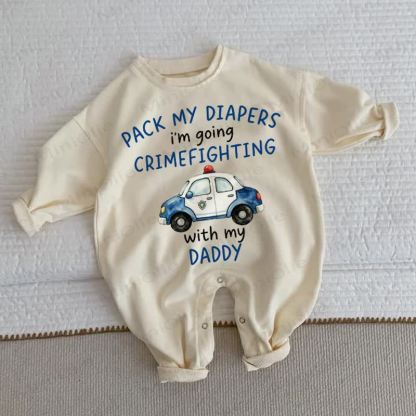PACK MY DIAPERS I'M GOING CRIMEFIGHING WITH MY DADDY Baby Toddler Beige Romper - Beige - 2-3T - image 1