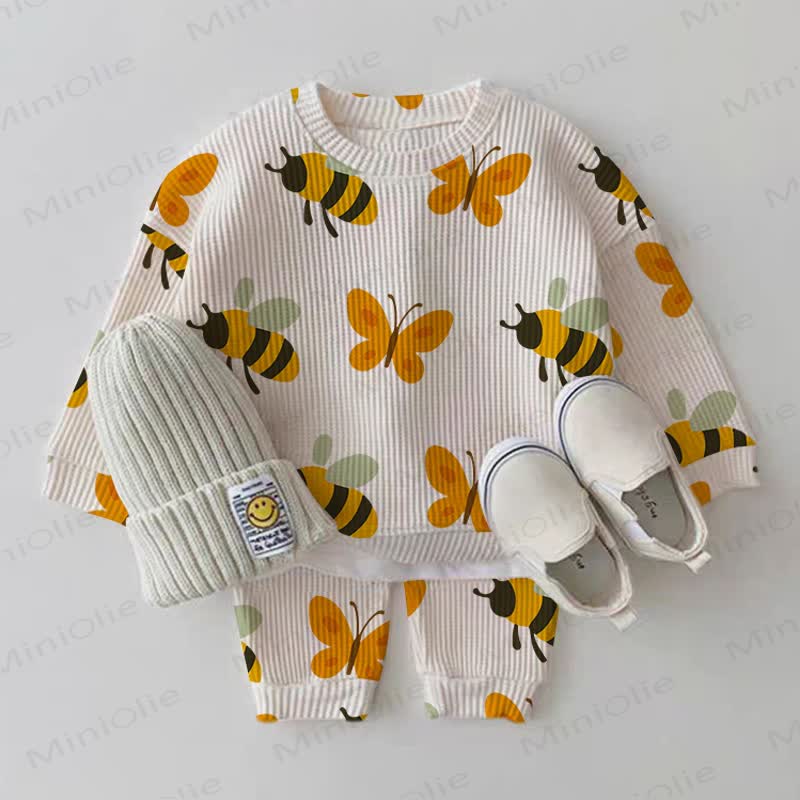 Baby Bee Butterfly White Waffle 2-piece Set - White - 2-3T - image 1