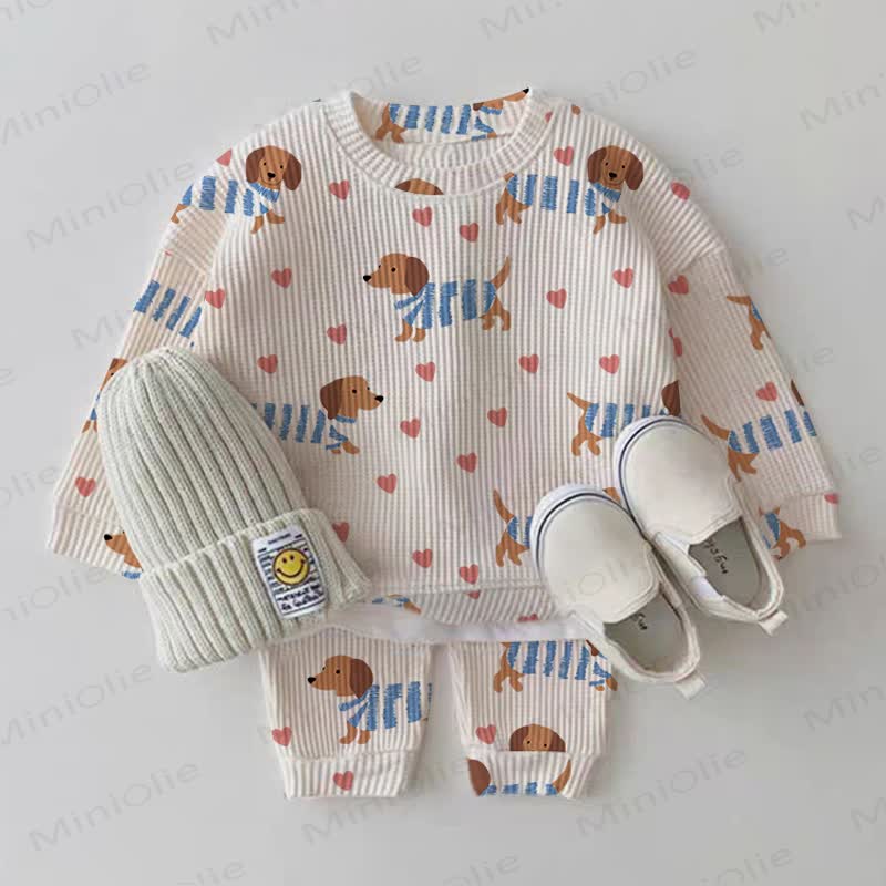 Baby Dachshund Heart White Waffle 2-piece Set - White - 2-3T - image 1