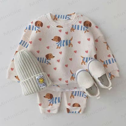 Baby Dachshund Heart White Waffle 2-piece Set - White - 2-3T - image 1