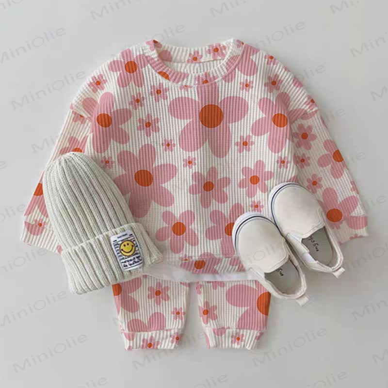 Baby Pink Flower White Waffle 2-piece Set - White - 2-3T - image 1