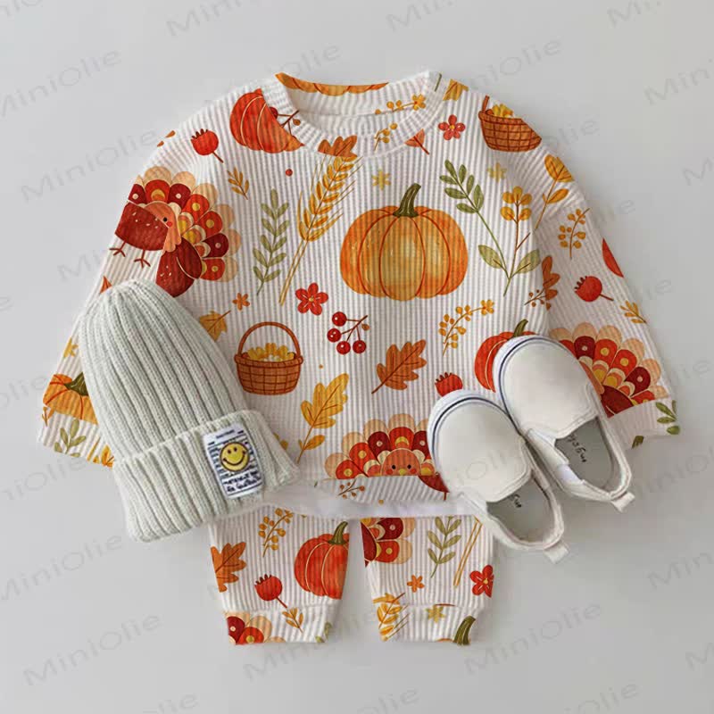 Baby Pumpkin Turkey White Waffle 2-piece Set - White - 2-3T - image 1