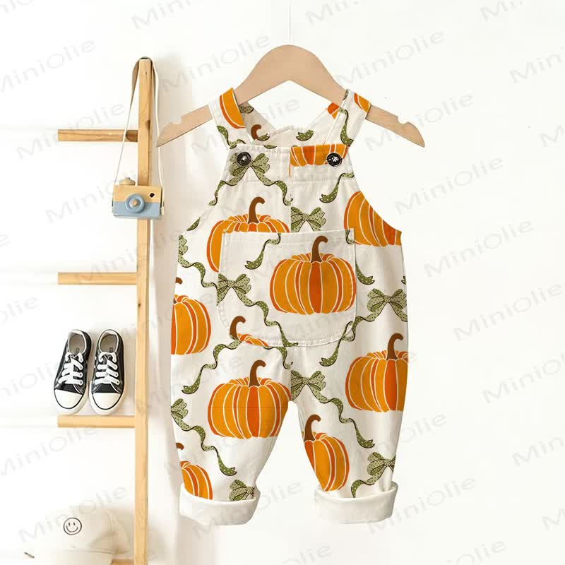 Baby Toddler Pumpkin Bow Pocket Overalls - Beige - 3-5T - image 1
