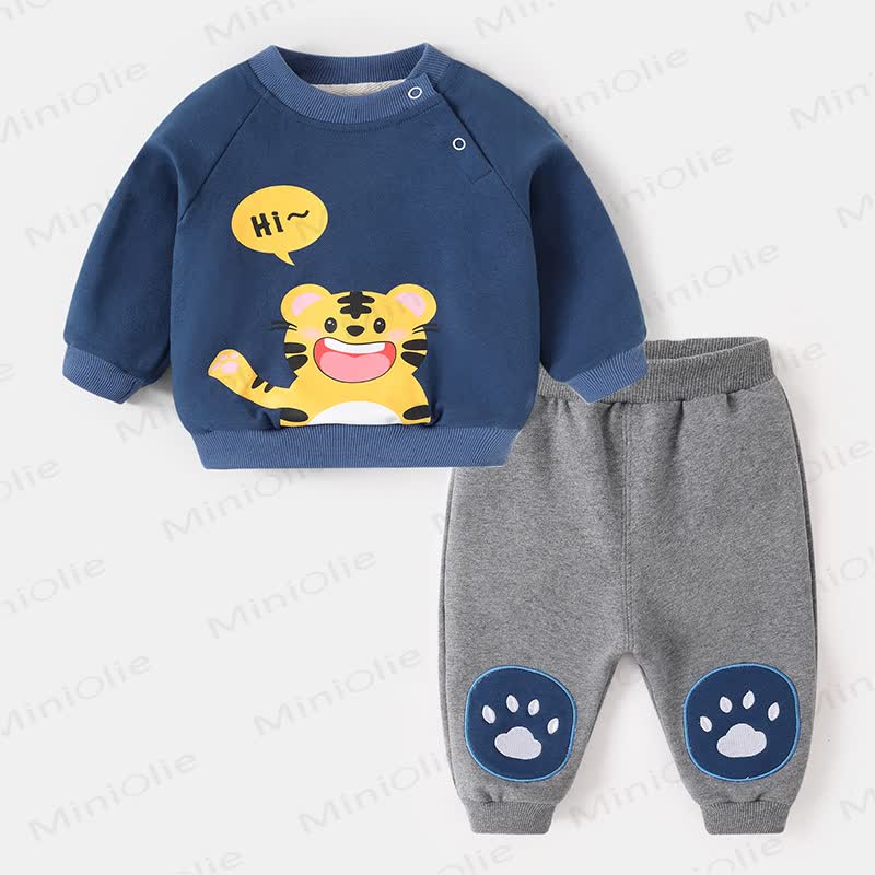 HI~ Baby Toddler Cartoon Animal Sweatshirt and Jogger 2-piece Set - Navy - 3-4T - image 2