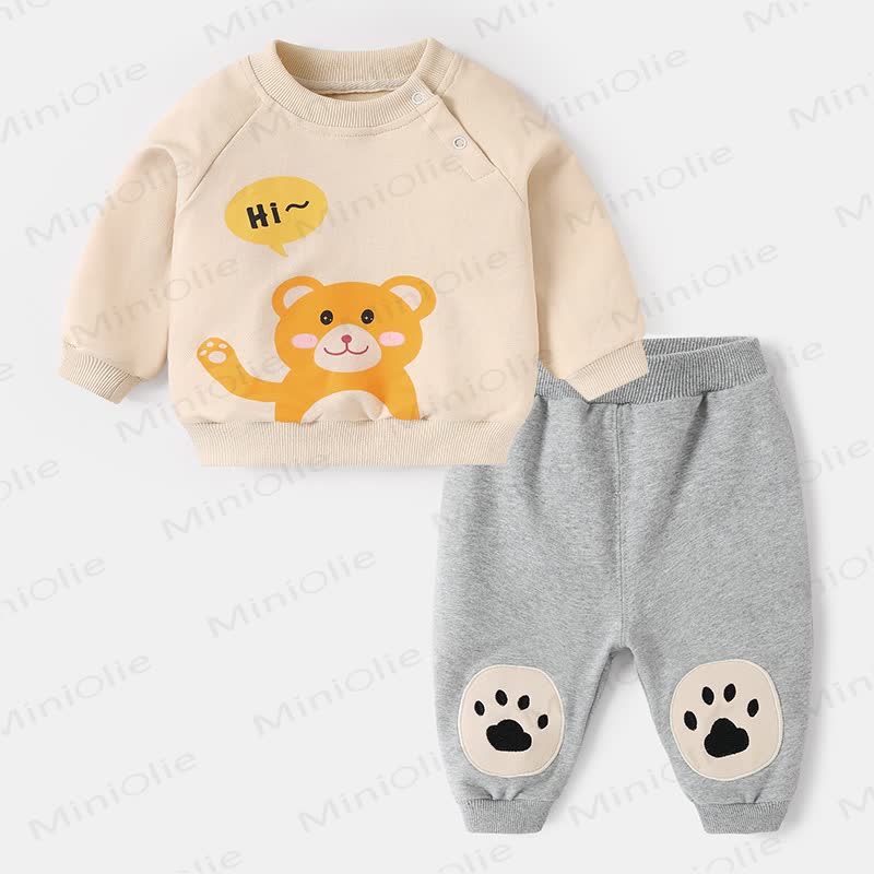 HI~ Baby Toddler Cartoon Animal Sweatshirt and Jogger 2-piece Set - Beige - 3-4T - image 3