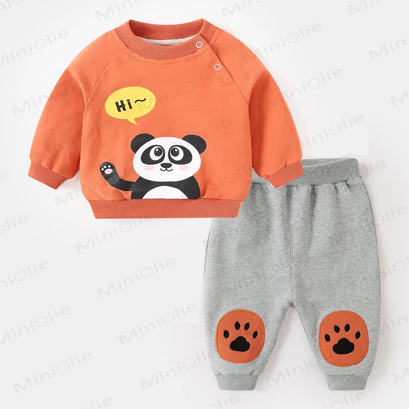 HI~ Baby Toddler Cartoon Animal Sweatshirt and Jogger 2-piece Set - Orange - 3-4T - image 5
