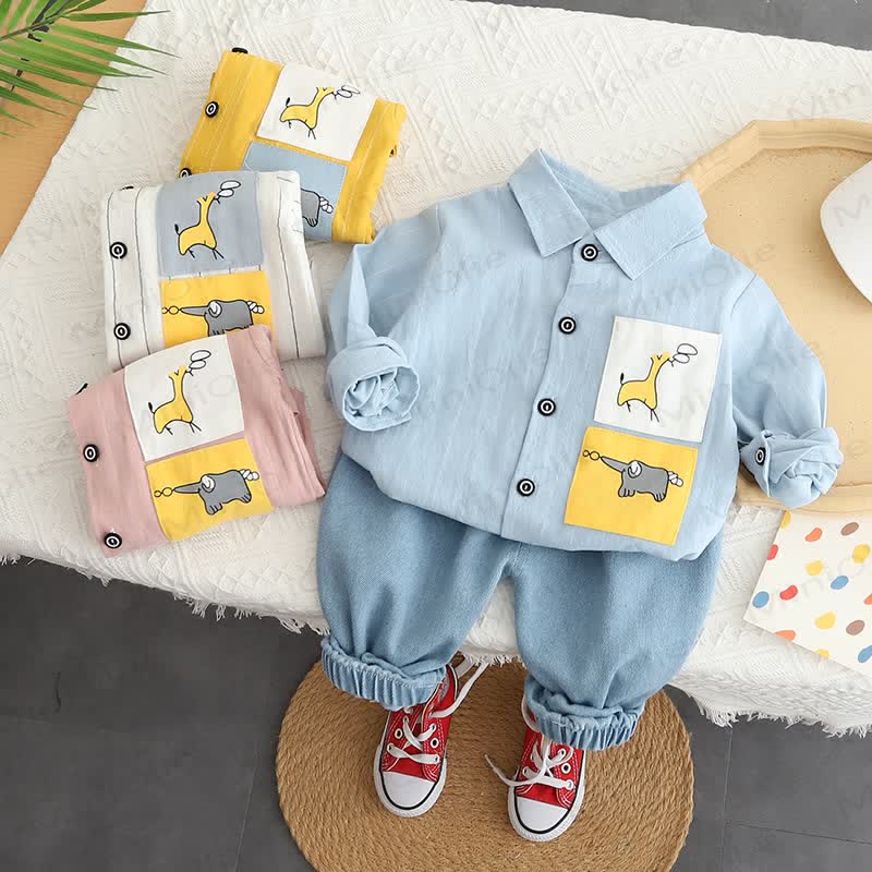 Toddler Baby Animal Pocket Shirt and Jogger 2-piece Set - image 1