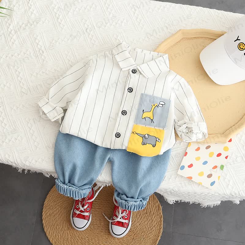 Toddler Baby Animal Pocket Shirt and Jogger 2-piece Set - White - 4-5T - image 4