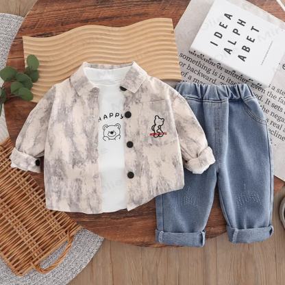Toddler Boy Vintage Animal/Smiley Face Set - Beige Bear 3-piece Set - 4-5T - image 17
