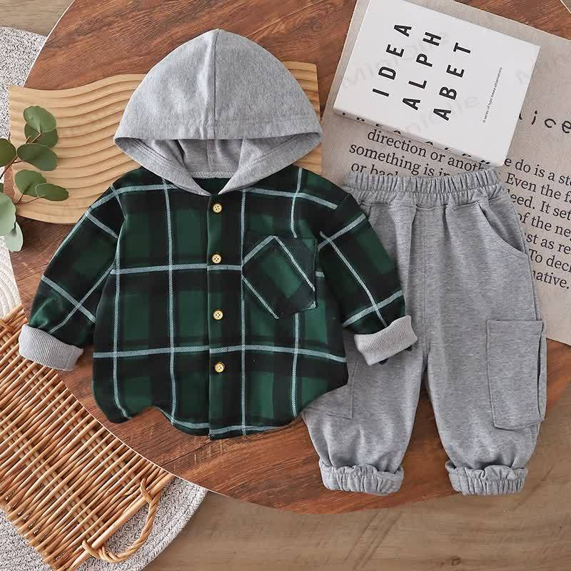 Toddler Boy Vintage Animal/Smiley Face Set - Green Plaid 2-piece Set - 4-5T - image 20