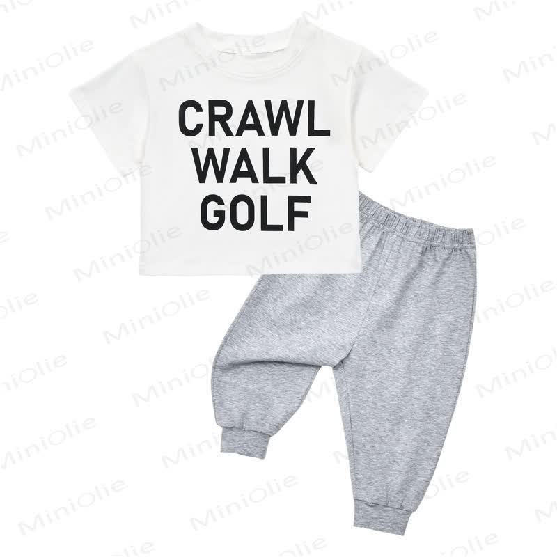 CRAWL WALK GOLF Toddler Baby Short Sleeve Top Jogger Pants 2 Piece Outfit Set - White - 2-3T - image 5