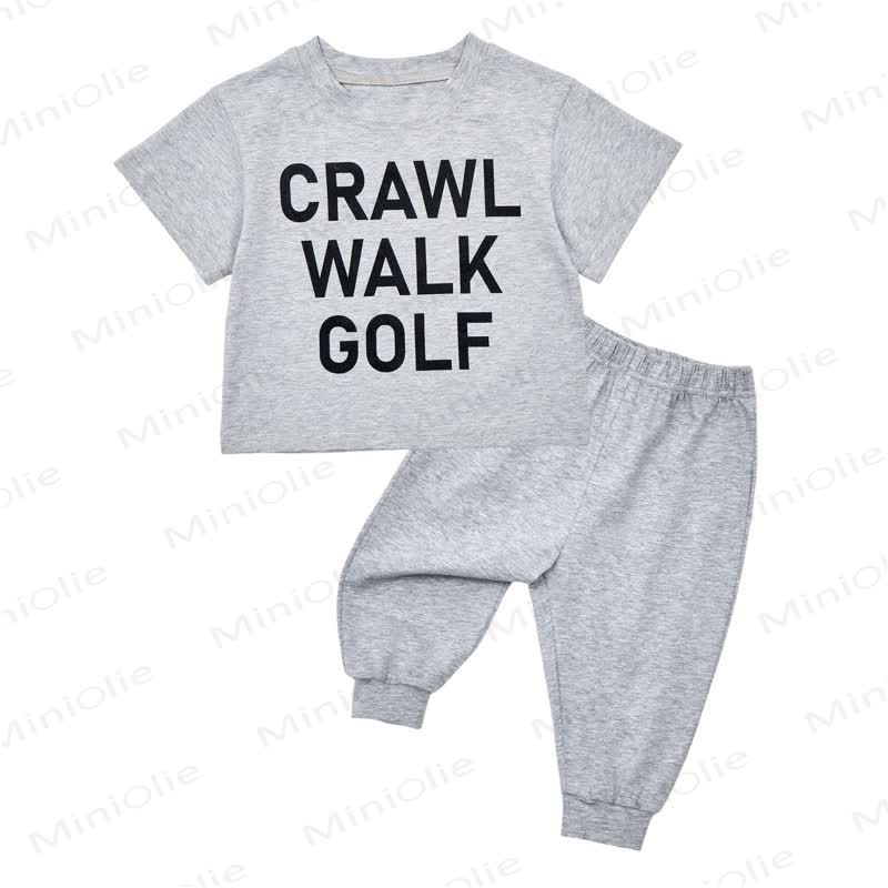 CRAWL WALK GOLF Toddler Baby Short Sleeve Top Jogger Pants 2 Piece Outfit Set - Gray - 2-3T - image 3