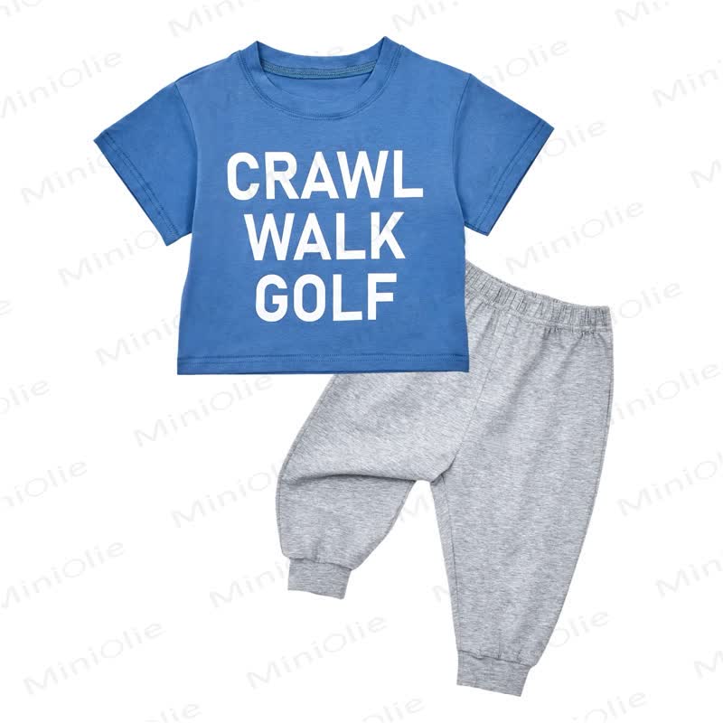 CRAWL WALK GOLF Toddler Baby Short Sleeve Top Jogger Pants 2 Piece Outfit Set - Blue - 2-3T - image 1