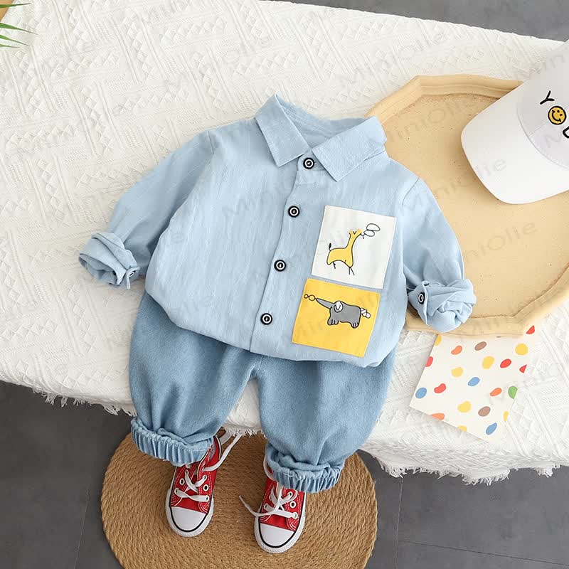 Toddler Baby Animal Pocket Shirt and Jogger 2-piece Set - Blue - 4-5T - image 2