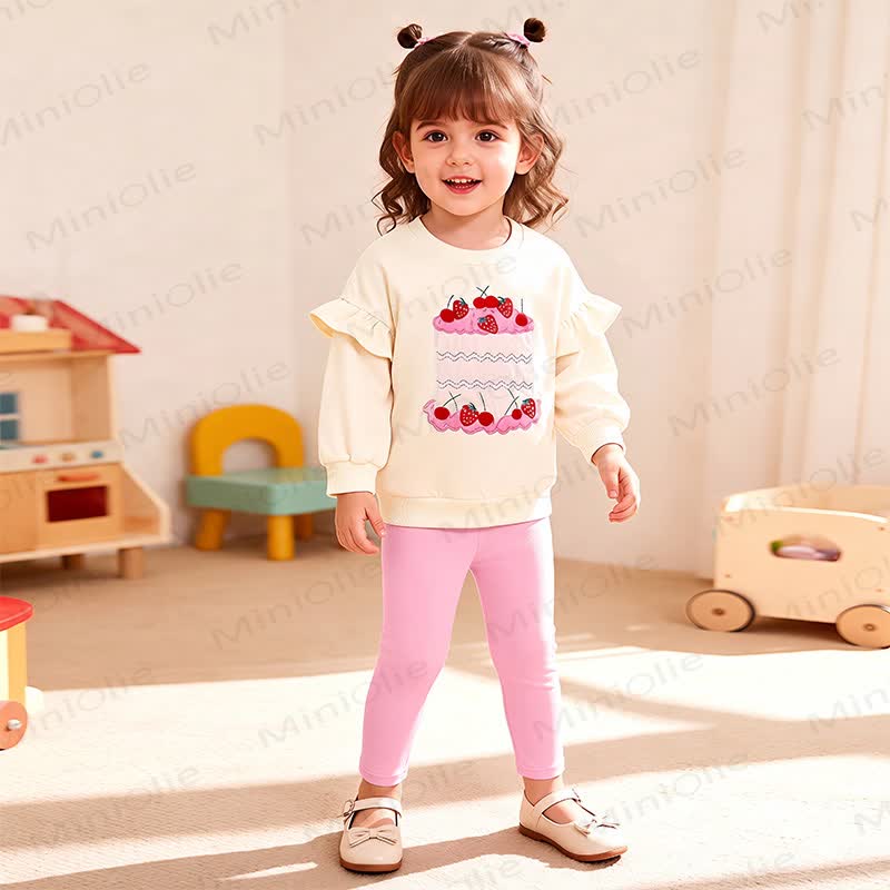 Toddler Girl Cake Applique Sweatshirt and Pants 2-piece Set - image 1