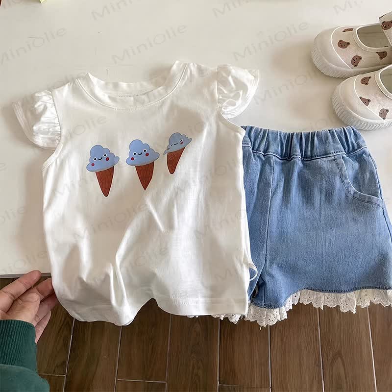 Toddler Girl Ice Cream Top and Denim Shorts 2-piece Set - image 2