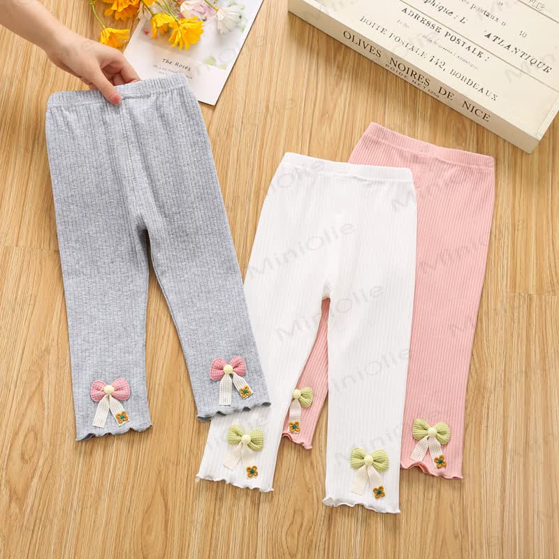Baby Toddler Ribbed Bow Detail Ruffle Leggings - image 1