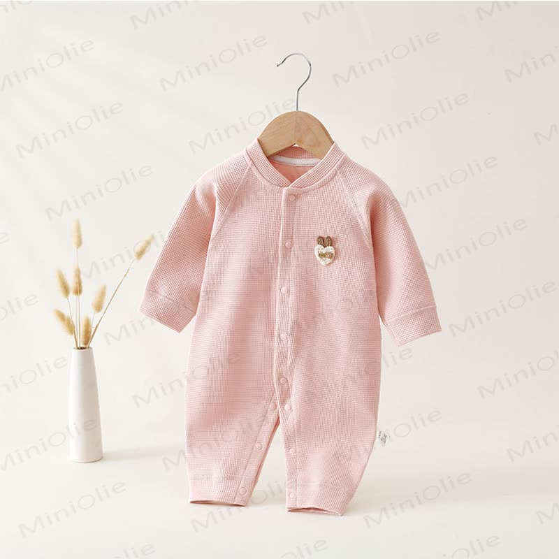Baby Waffle Heart Snap Front Long Sleeve Romper - Pink - 18-24M - image 3