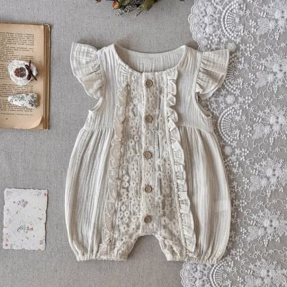 Baby Vintage Floral Lace Cotton Romper - White - 12-18M - image 1