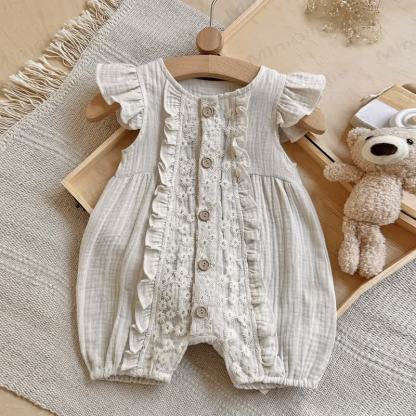 Baby Vintage Floral Lace Cotton Romper - image 2