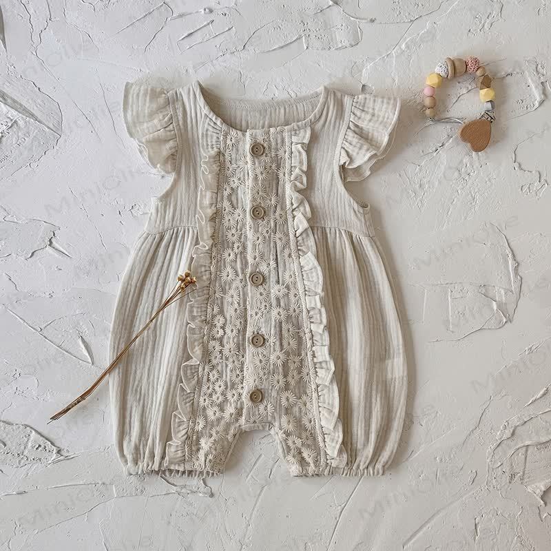 Baby Vintage Floral Lace Cotton Romper - image 4