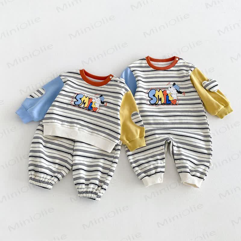 SMILE Colorblock Stripe Baby Romper/Set - image 2
