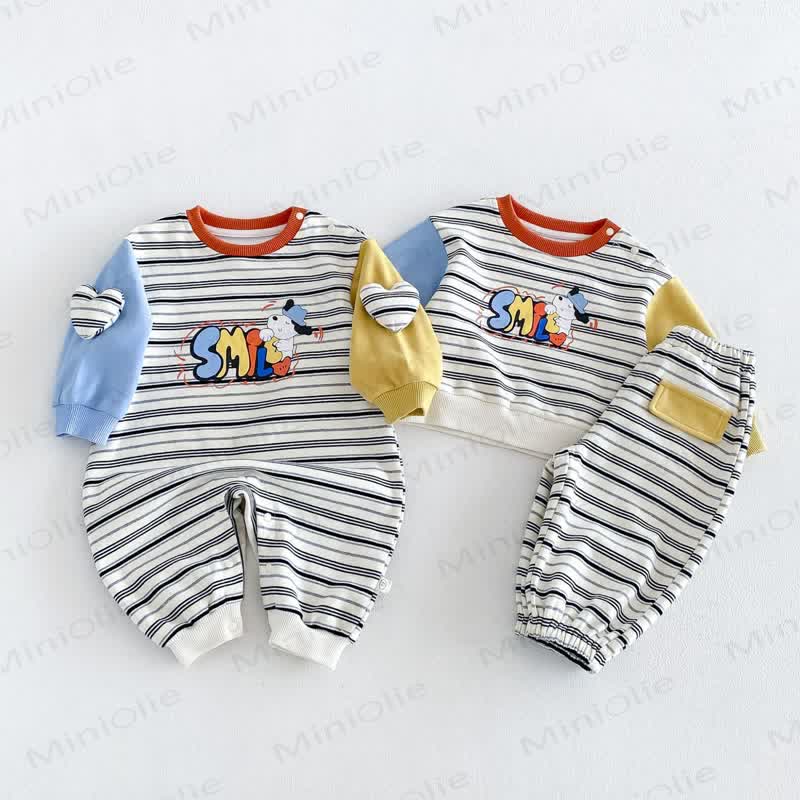 SMILE Colorblock Stripe Baby Romper/Set - image 3