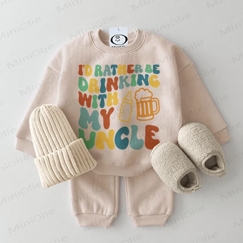 I'D RATHER BE DRINKING WITH MY UNCLE Baby Beige Sweatshirt 2-piece Set - Beige - 2-3T - image 1