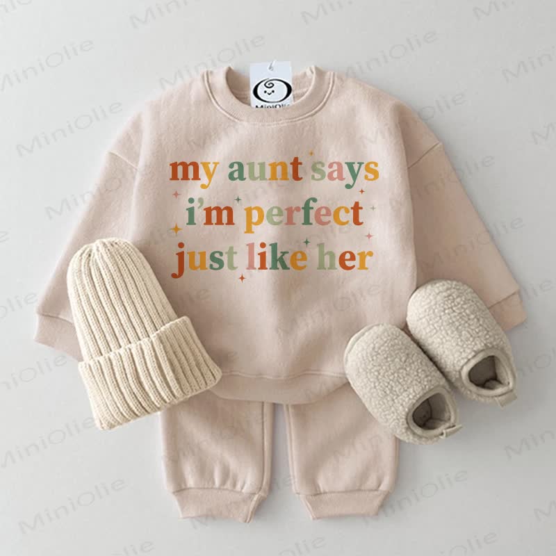 MY AUNT SAYS I'M PERFECT JUST LIKE HER Baby Beige Sweatshirt 2-piece Set - Beige - 2-3T - image 1