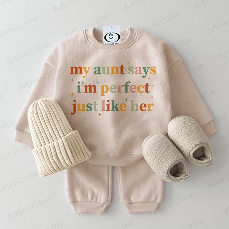 MY AUNT SAYS I'M PERFECT JUST LIKE HER Baby Beige Sweatshirt 2-piece Set - Beige - 2-3T - image 1
