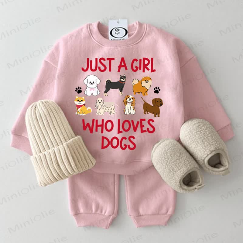 JUST A GIRL WHO LOVES DOGS Baby Pink Sweatshirt 2-piece Set - Pink - 2-3T - image 1