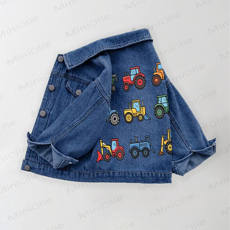 Toddler Kid Cartoon Vehicle Print Denim Jacket - Blue - 10-11T - image 1